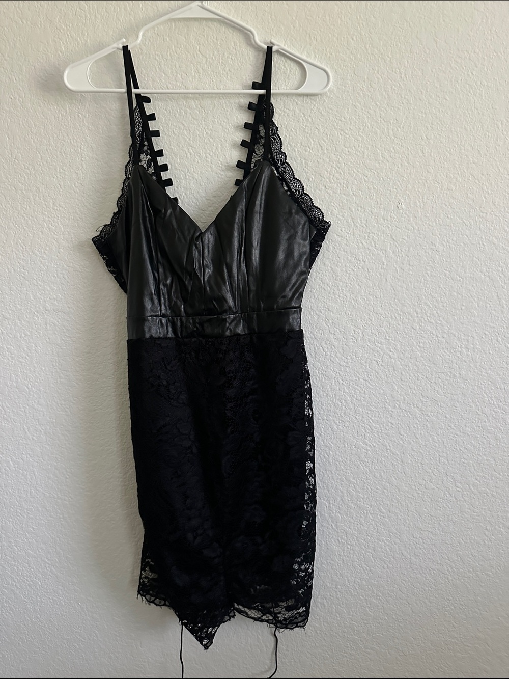 Source Unknown Black Faux Leather & Lace Slip Dress